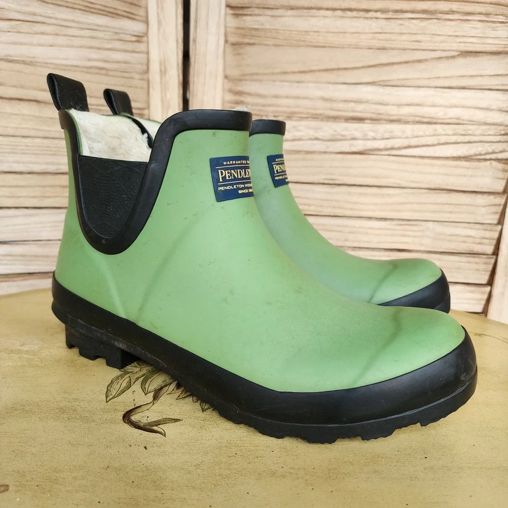 Pendleton Sz 10 Green Rubber Ankle Rain Boots Chelsea Waterproof Spring Pastel
